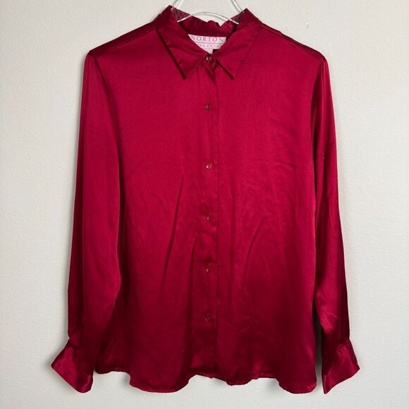 Vintage Tops - Vintage Norton McNaughton Red Silk Blouse Size 12